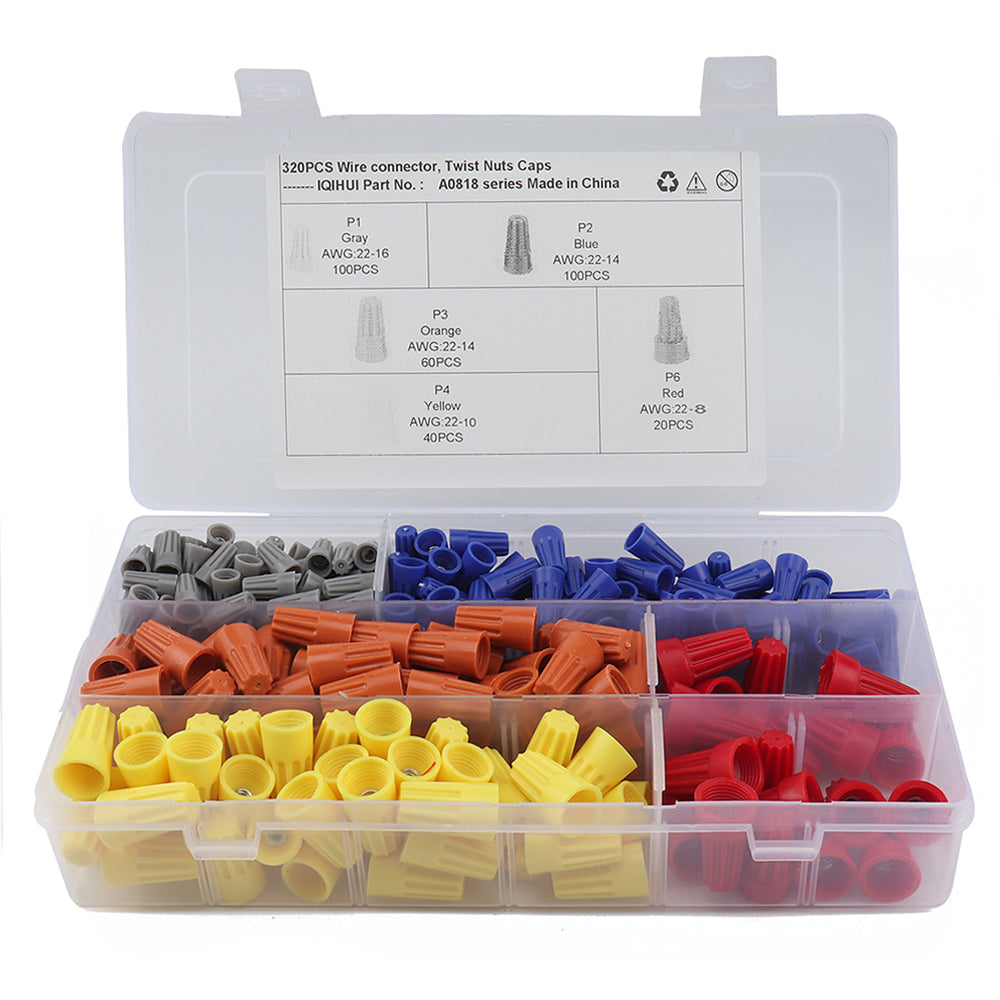 A0818 320Pcs PVC Insulated Wire Connector Twist Nuts Caps Assortment Kit A0818 320Pcs PVC Insulated Wire Connector Twist Nuts Caps Assortment Kit